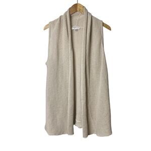 CAbi #717 Women's Oatmeal Linen Blend Open Sleeveless Cardigan Sweater Size XL